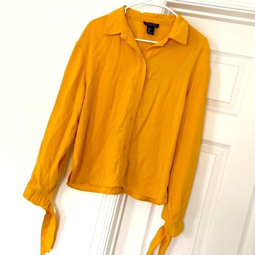 Rachel zoe mustard yellow tie sleeve shirt top